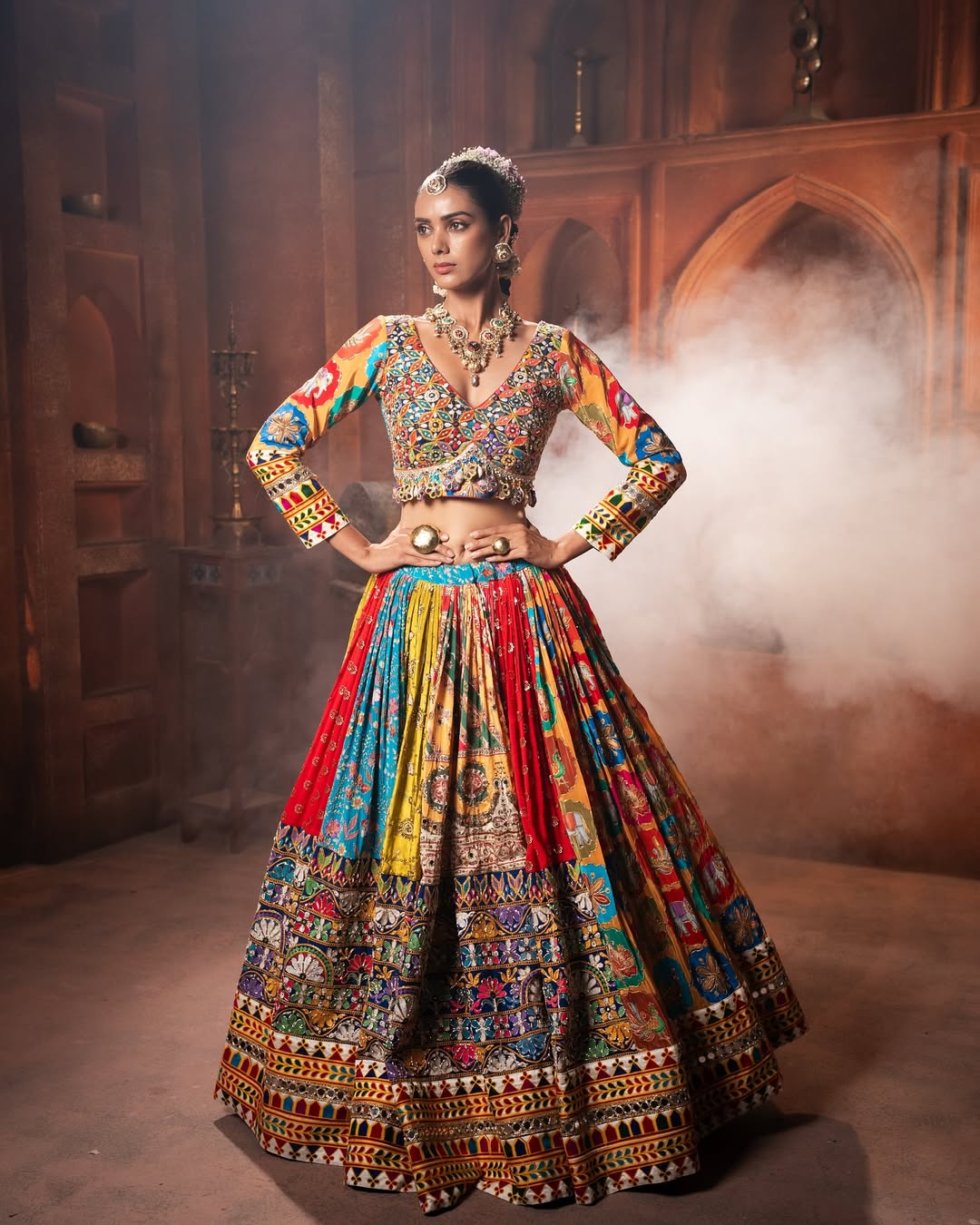 Royal Multicolor Heritage Rayon Lehenga Set