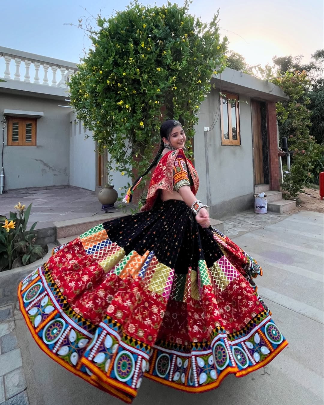 Vibrant Multicolor Navratri Special Rayon Lehenga Set