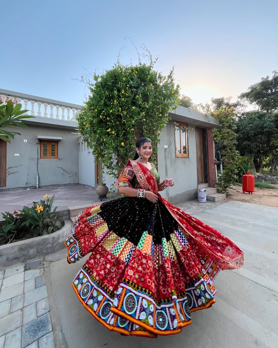 Vibrant Multicolor Navratri Special Rayon Lehenga Set