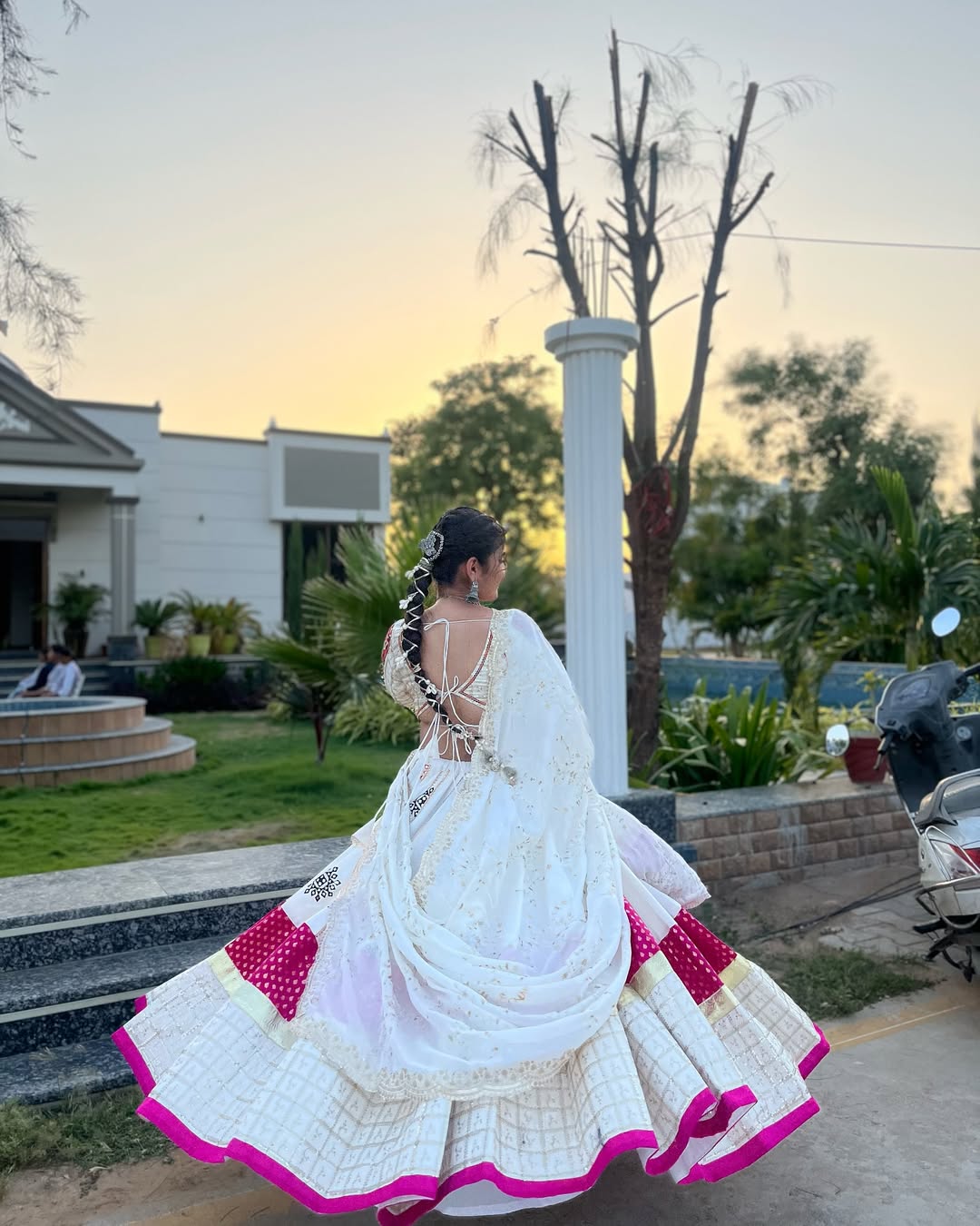Royal White & Pink Navratri Lehenga Mirror Work Magic Festive Garba Outfit