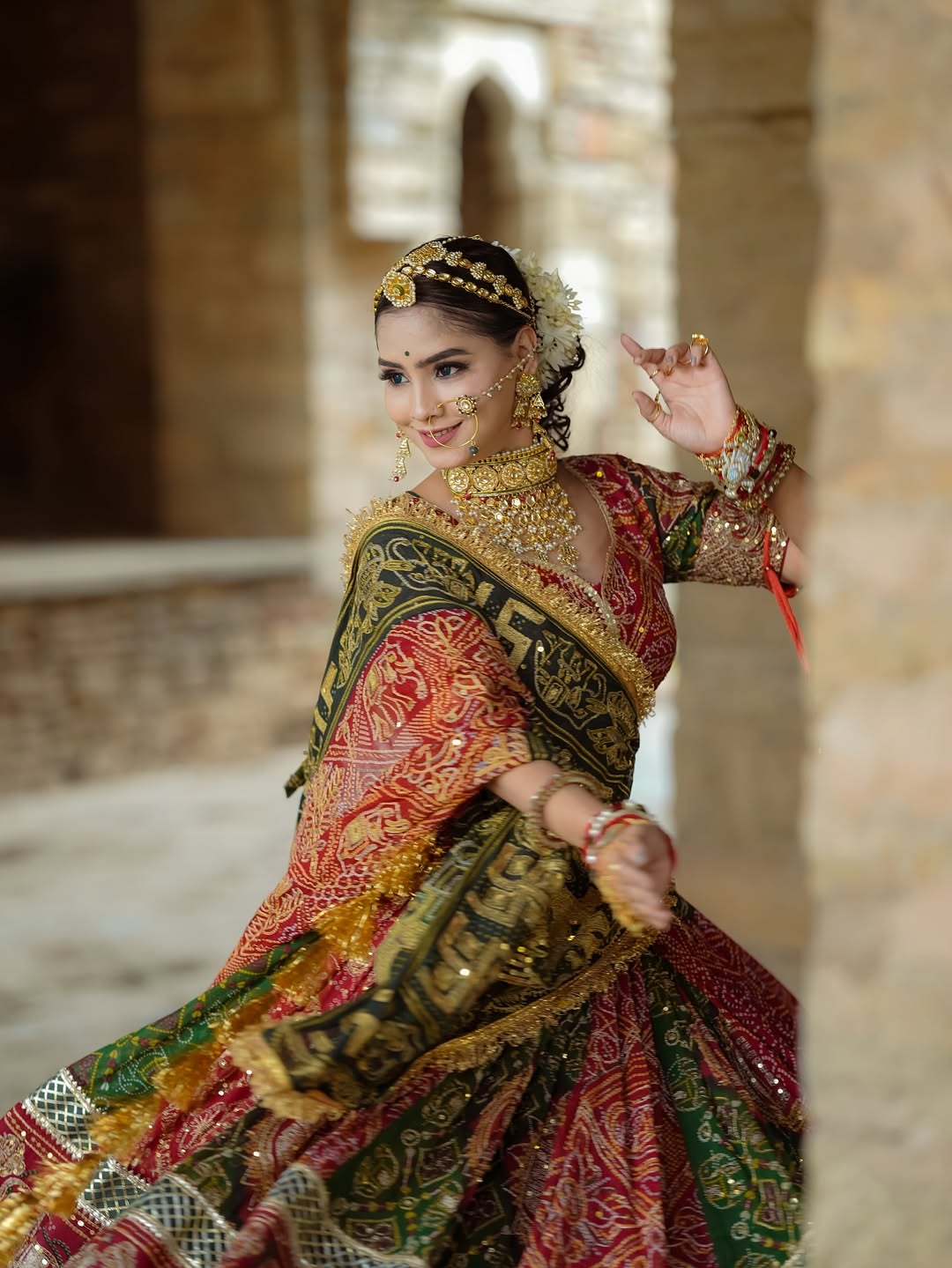 Regal Navratri Special Chanderi Silk Lehenga with Gold Zari