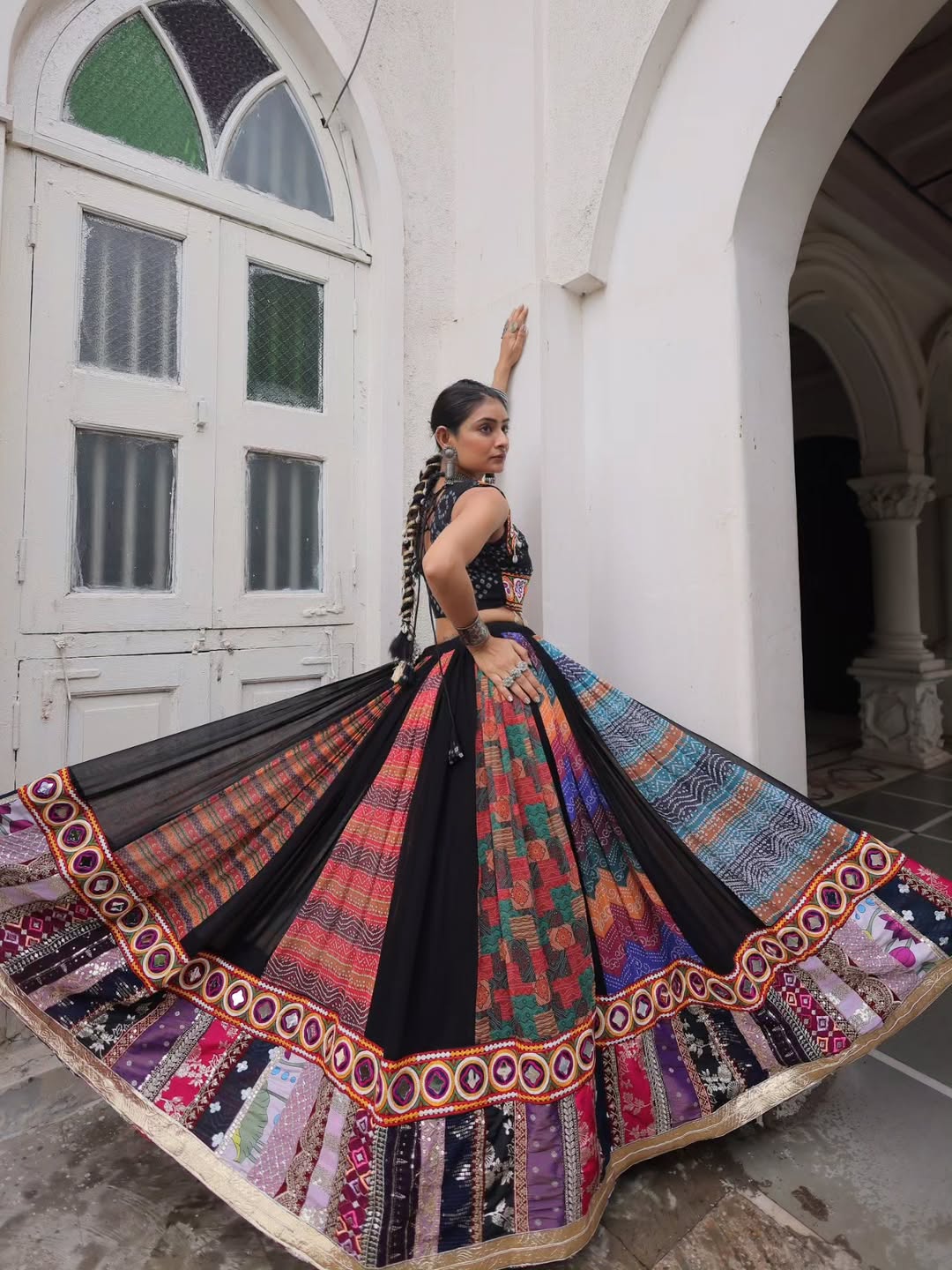 Vibrant Multicolor Tribal Fusion Rayon Lehenga Set