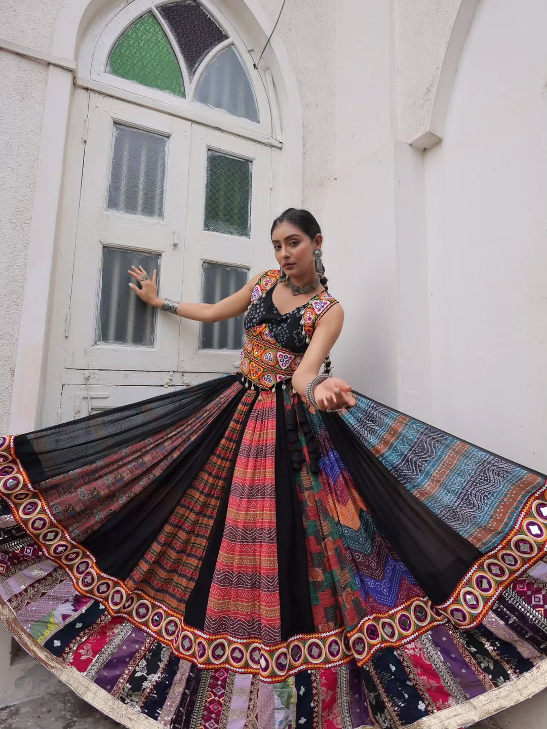 Vibrant Multicolor Tribal Fusion Rayon Lehenga Set