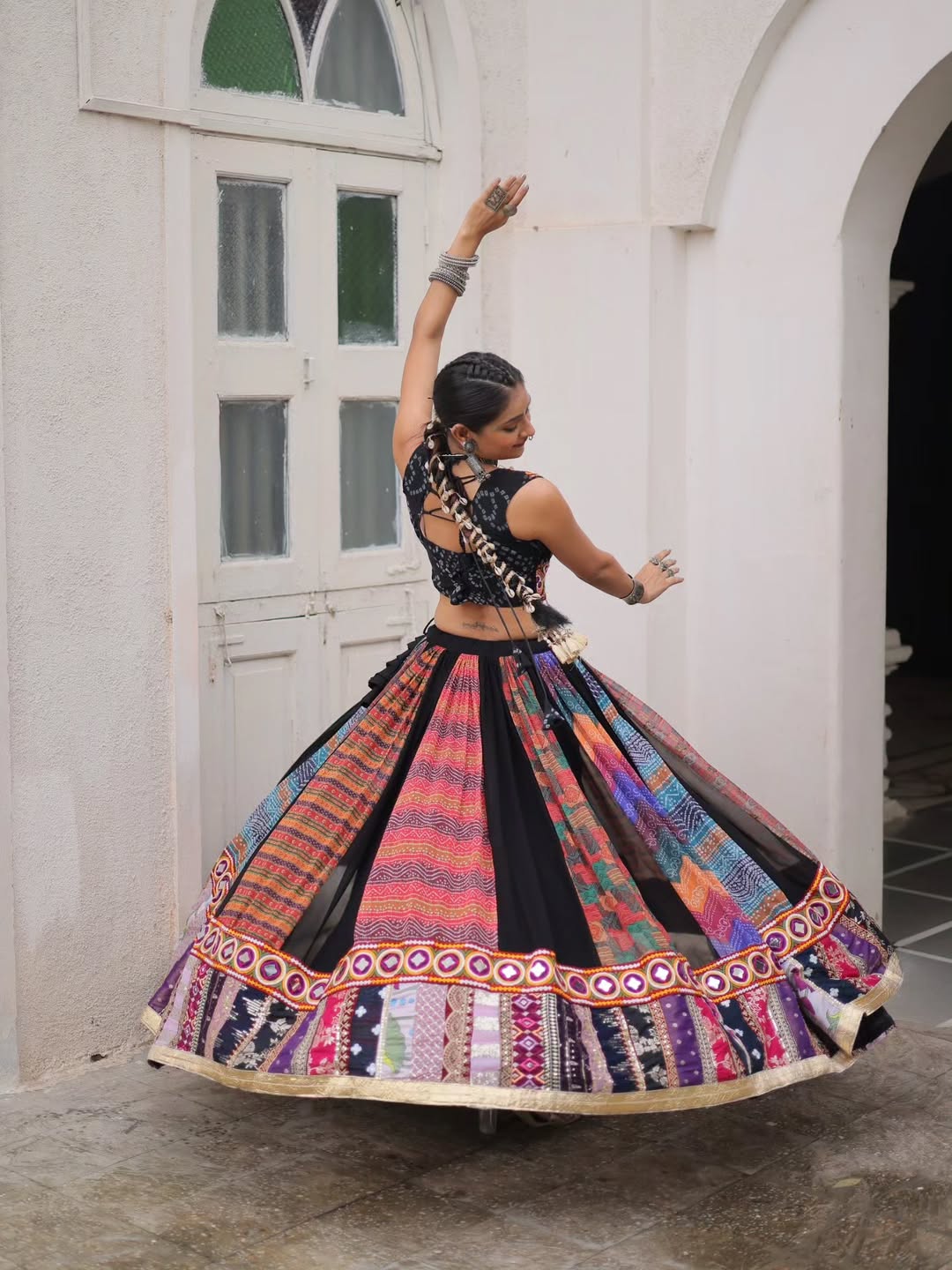 Vibrant Multicolor Tribal Fusion Rayon Lehenga Set