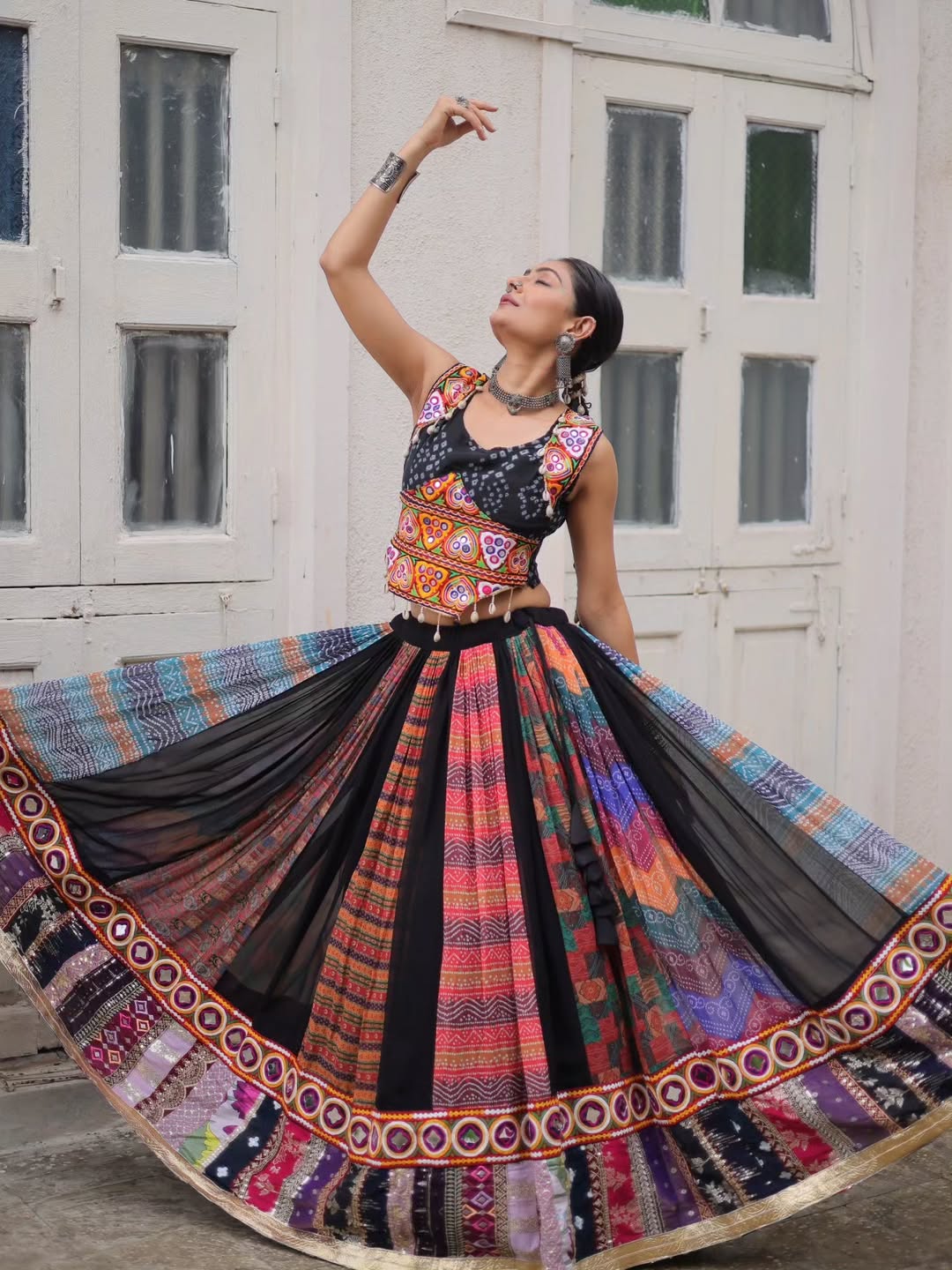 Vibrant Multicolor Tribal Fusion Rayon Lehenga Set