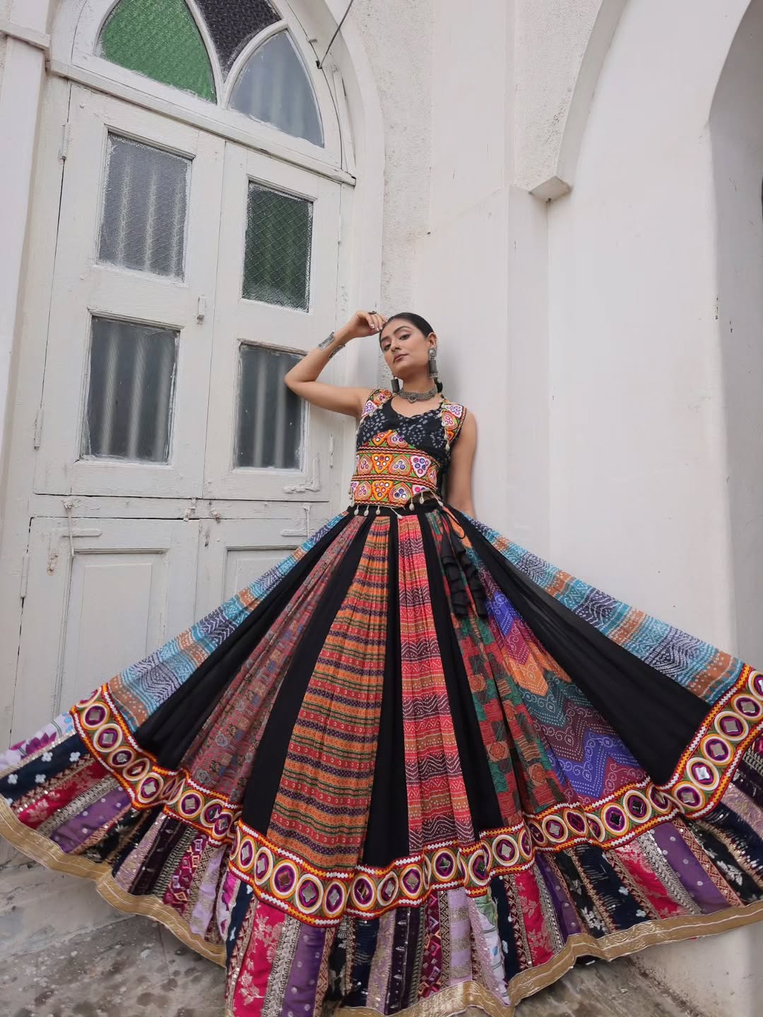 Vibrant Multicolor Tribal Fusion Rayon Lehenga Set