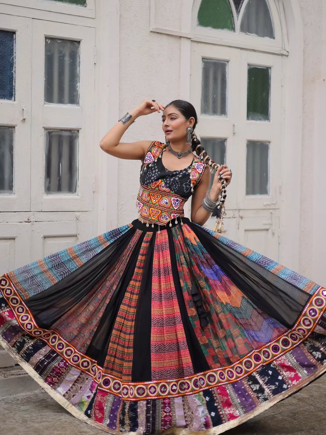 Vibrant Multicolor Tribal Fusion Rayon Lehenga Set