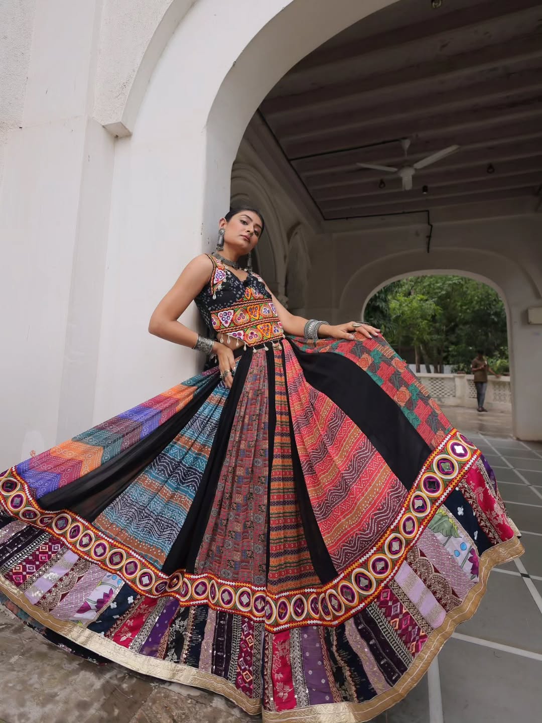 Vibrant Multicolor Tribal Fusion Rayon Lehenga Set