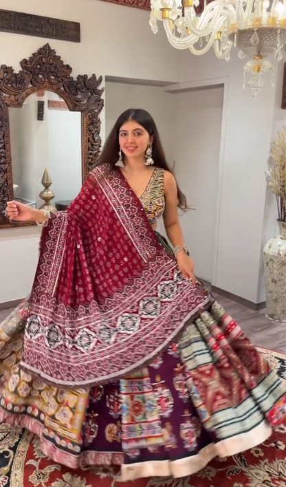 "Designer Navratri Special Multicolor Embroidered Chaniya Choli with Bandhani Dupatta"