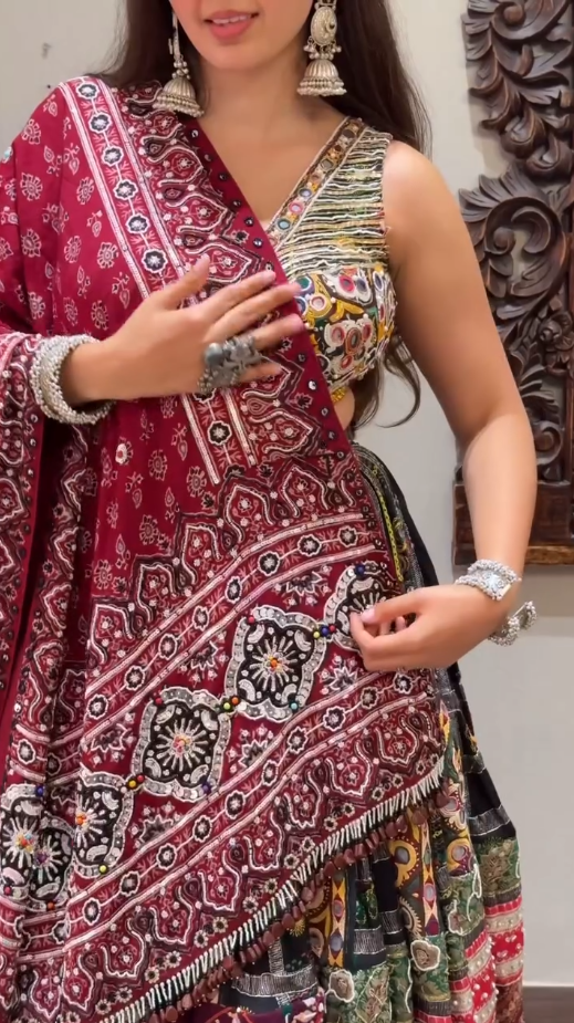 "Designer Navratri Special Multicolor Embroidered Chaniya Choli with Bandhani Dupatta"