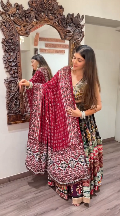 "Designer Navratri Special Multicolor Embroidered Chaniya Choli with Bandhani Dupatta"