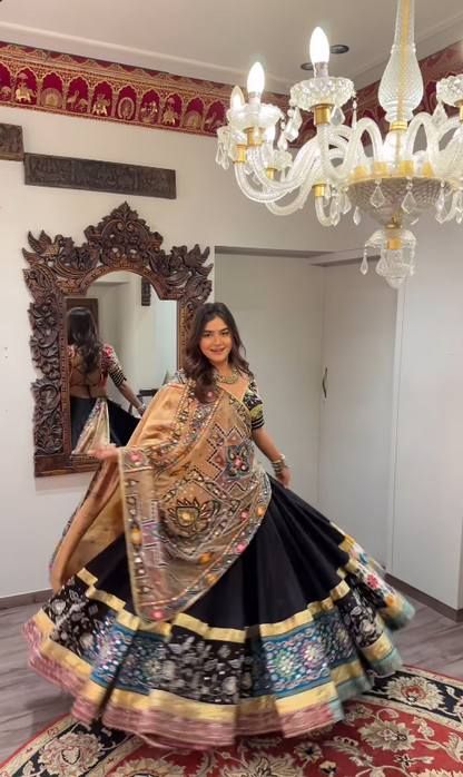 "Elegant Black Embroidered Navratri Chaniya Choli with Mirror Work Dupatta"