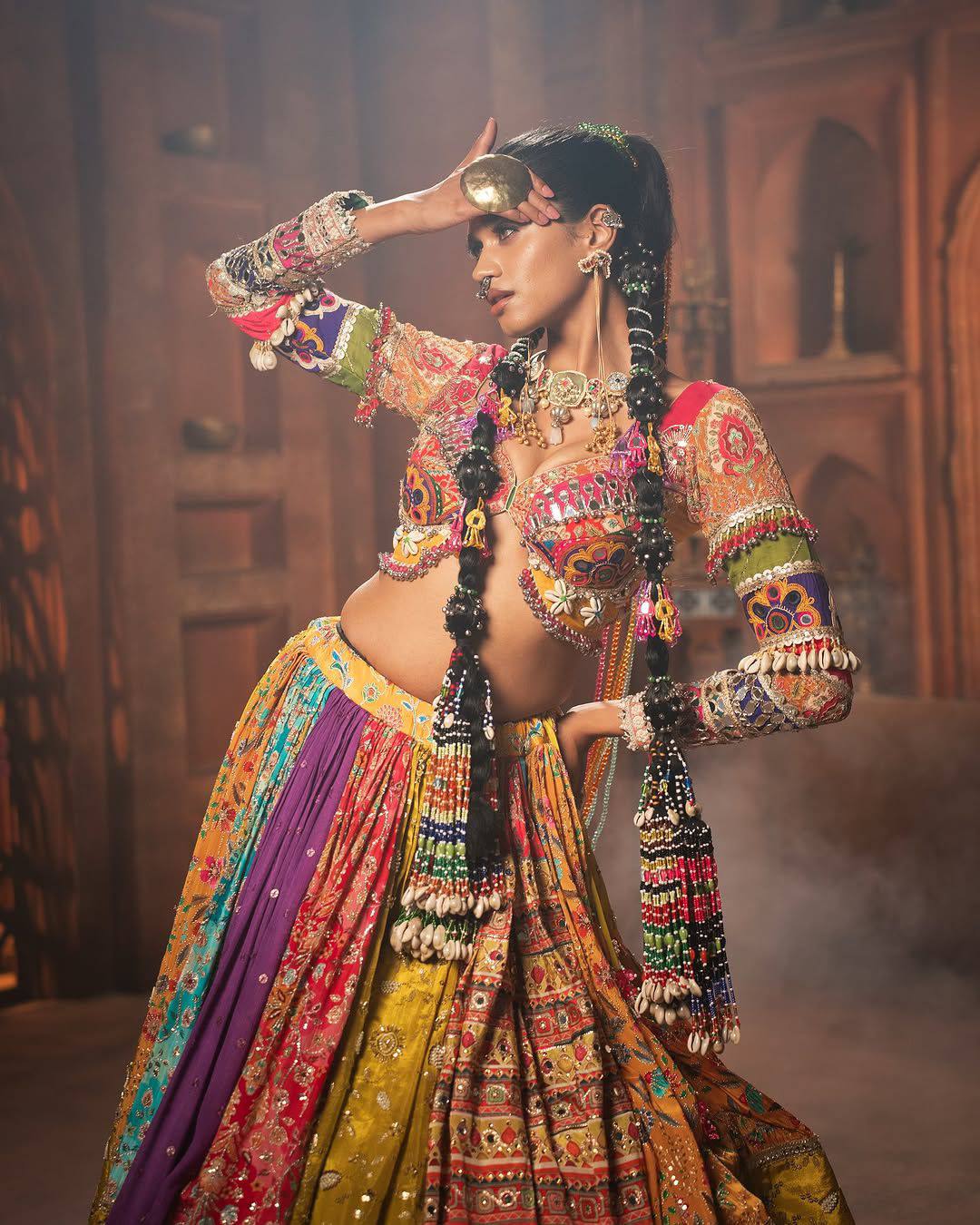 Mirror Work Muslin Delight Navratri Lehanga Choli Set