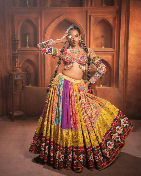 Mirror Work Muslin Delight Navratri Lehanga Choli Set