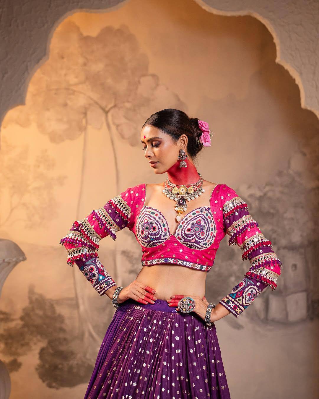 Mirror Work Muslin Delight Navratri Lehanga Choli Set