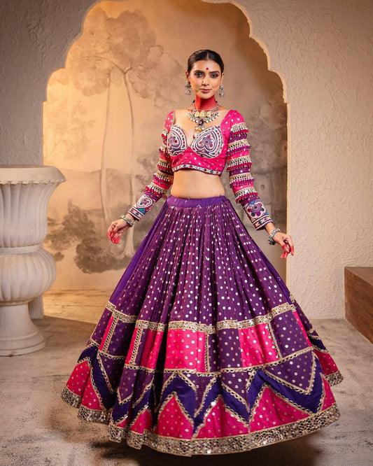 Mirror Work Muslin Delight Navratri Lehanga Choli Set