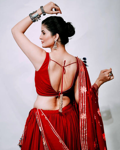 Regal Red Elegance With Traditional Grace Navratri lehanga Choli Set