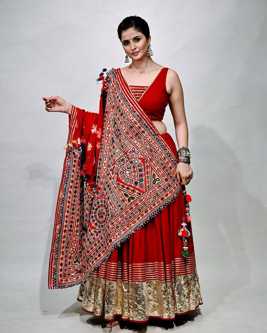Regal Red Elegance With Traditional Grace Navratri lehanga Choli Set