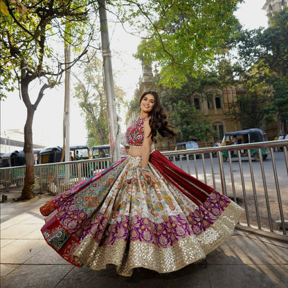 Royal Megenta Garba Glow Navratri Lehanga Choli Set