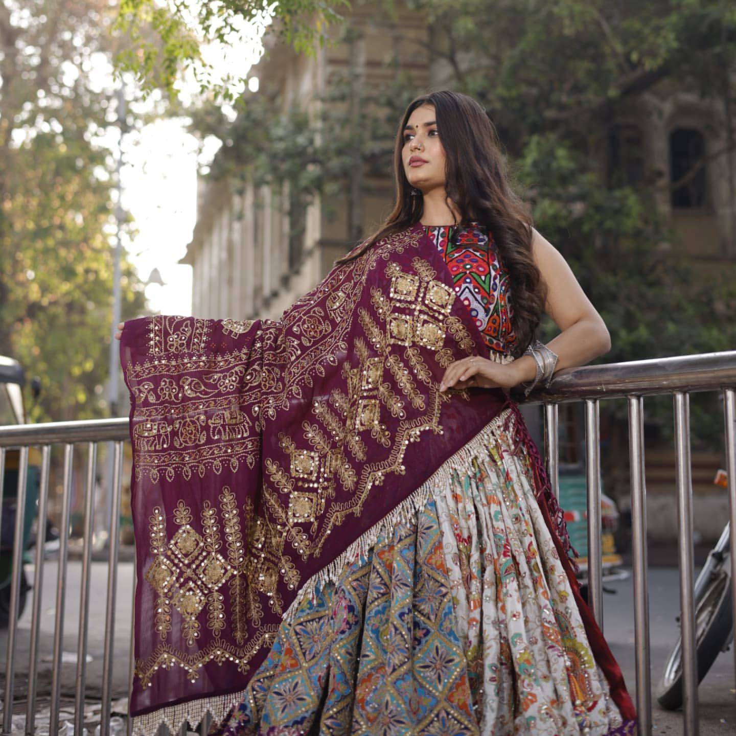 Royal Megenta Garba Glow Navratri Lehanga Choli Set