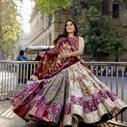 Royal Megenta Garba Glow Navratri Lehanga Choli Set