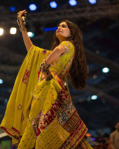 Golden Glow of Garba Nights With Twirling in Tradition & Elegance  Lehanga Choli Set