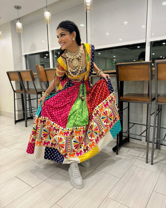 "Fusion of Tradition & Trend  Colorful Garba Vibes with a Modern Twist  Lehanga Choli Set