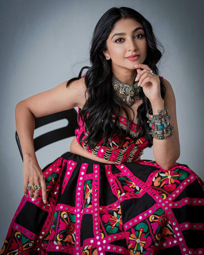 "Black Beauty with Pink Elegance A Regal Touch of Tradition & Grace Lehanga Choli Set