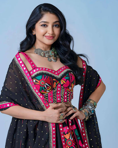 "Black Beauty with Pink Elegance A Regal Touch of Tradition & Grace Lehanga Choli Set