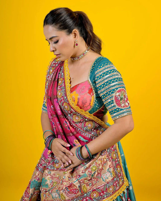 Graceful Twirl in Aqua & Pink Magic  Radiance of Tradition with a Modern Spark  Lehanga Choli Set