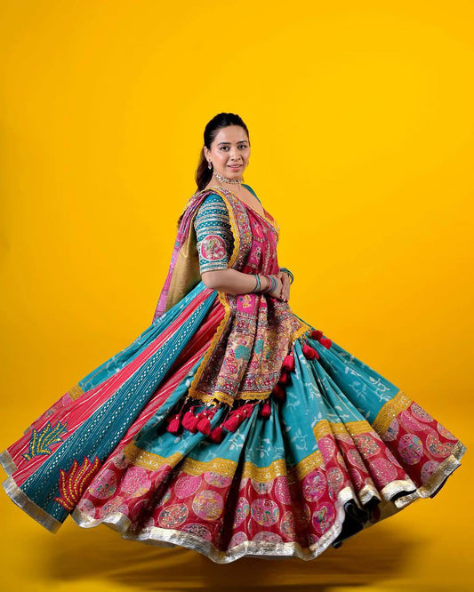 Graceful Twirl in Aqua & Pink Magic  Radiance of Tradition with a Modern Spark  Lehanga Choli Set