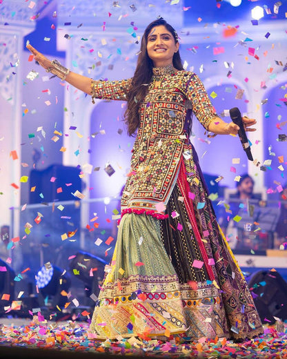 Graceful Spin in Vibrant Patchwork Elegance  Navratri Lehanga Choli Set