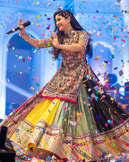 Graceful Spin in Vibrant Patchwork Elegance  Navratri Lehanga Choli Set
