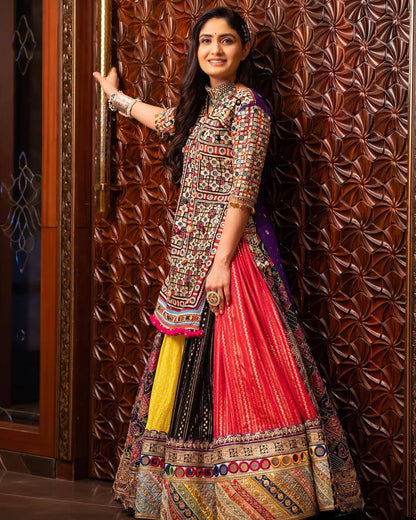 Graceful Spin in Vibrant Patchwork Elegance  Navratri Lehanga Choli Set
