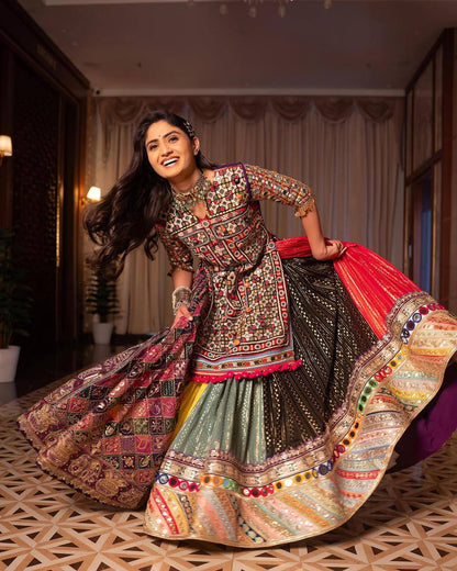 Graceful Spin in Vibrant Patchwork Elegance  Navratri Lehanga Choli Set