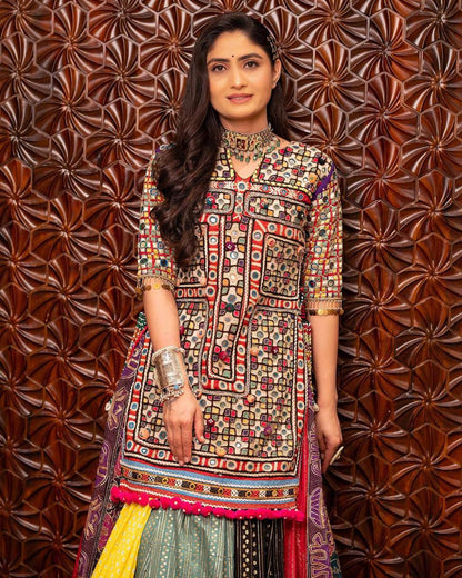 Graceful Spin in Vibrant Patchwork Elegance  Navratri Lehanga Choli Set