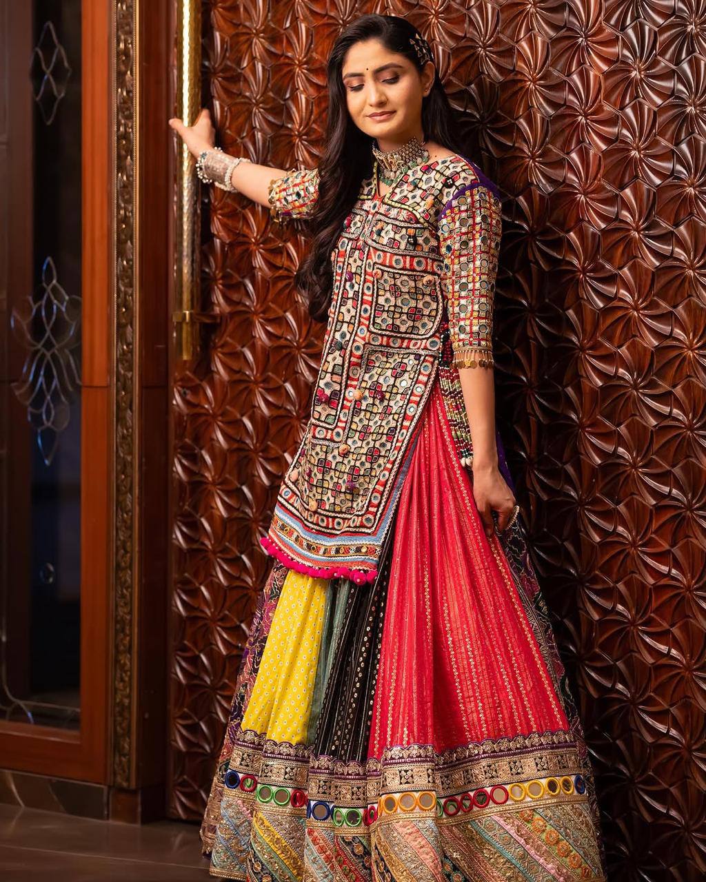 Graceful Spin in Vibrant Patchwork Elegance  Navratri Lehanga Choli Set