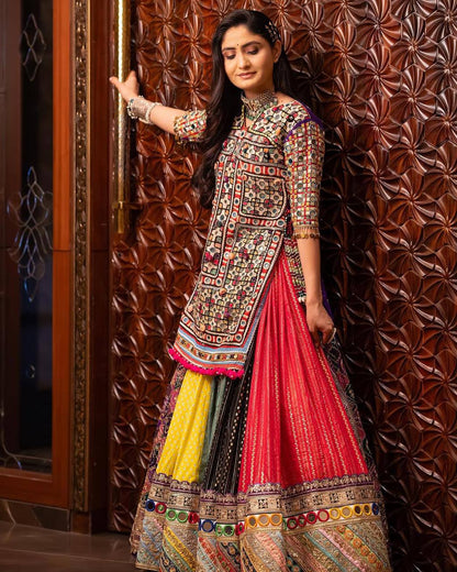 Graceful Spin in Vibrant Patchwork Elegance  Navratri Lehanga Choli Set