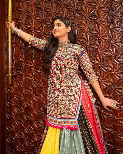 Graceful Spin in Vibrant Patchwork Elegance  Navratri Lehanga Choli Set
