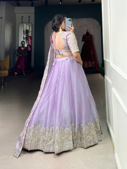 SHIVALI SEQUINS EMBROIDERY WORK BURBERRY SILK LEHENGA CHOLI