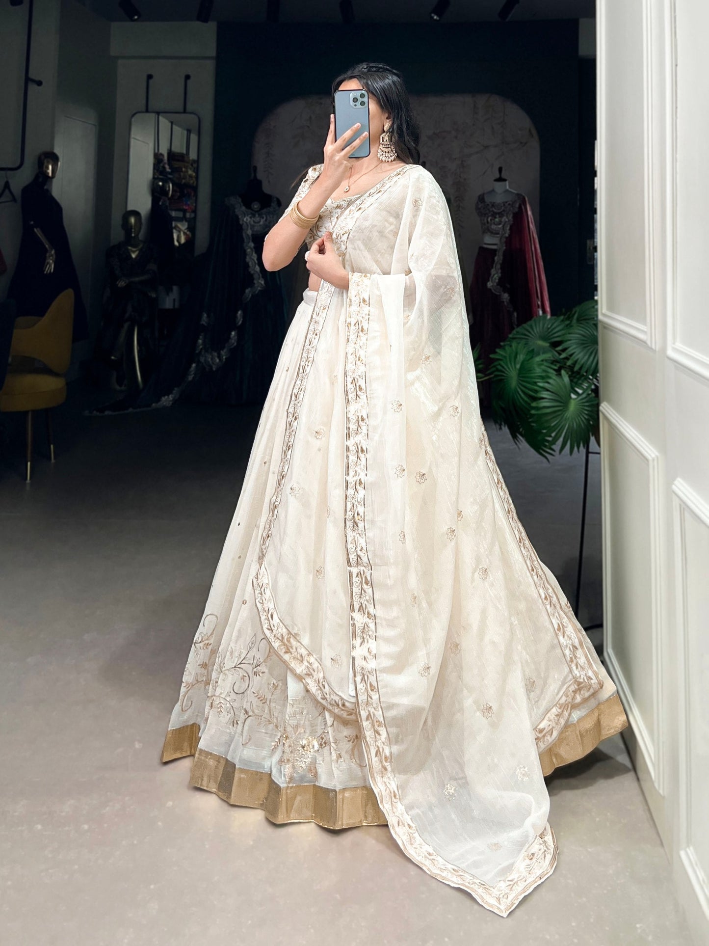 Zahreen Ethnic Silver Glosy Lehenga  Choli