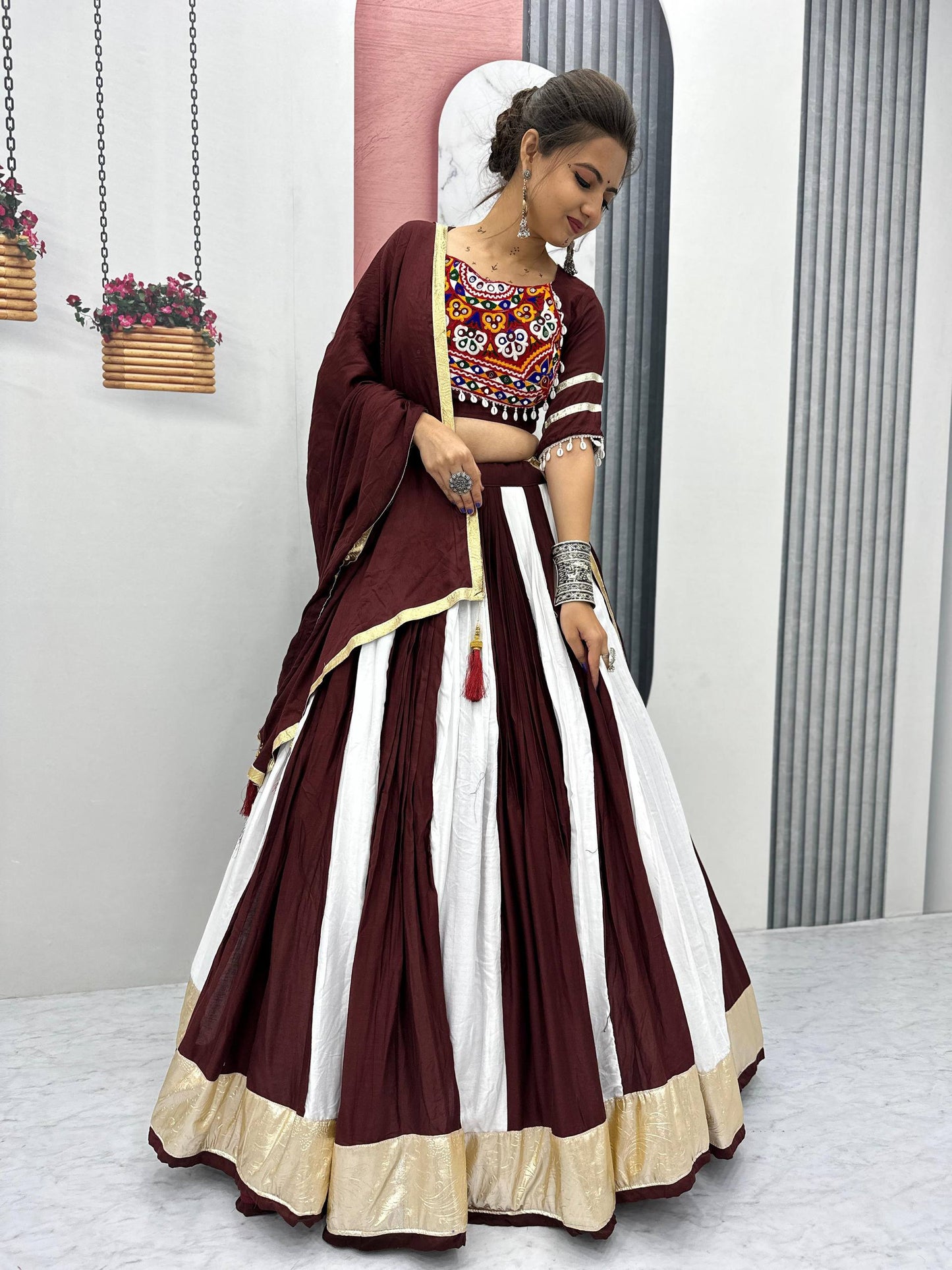 Maroon Mystique Handcrafted Mirror Work Navratri Lehenga Choli Set