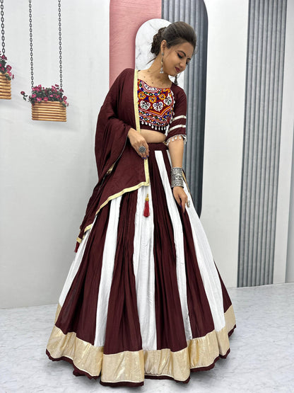 Maroon Mystique Handcrafted Mirror Work Navratri Lehenga Choli Set