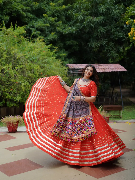 Vibrant Orange Intricate Embroidery Chaniya Choli