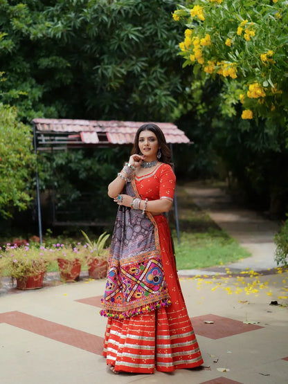 Vibrant Orange Intricate Embroidery Chaniya Choli