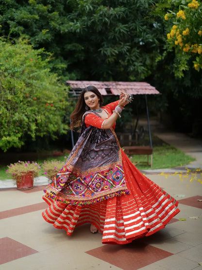 Vibrant Orange Intricate Embroidery Chaniya Choli