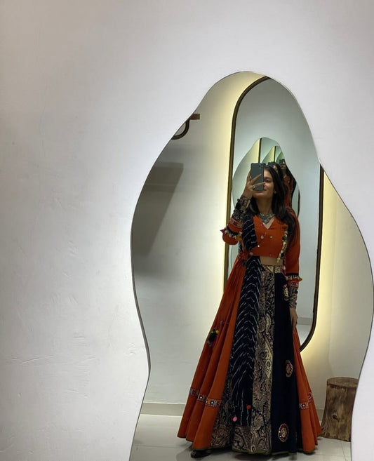Royal Navratna Fusion Lehenga Set – Elegance in Rust & Midnight