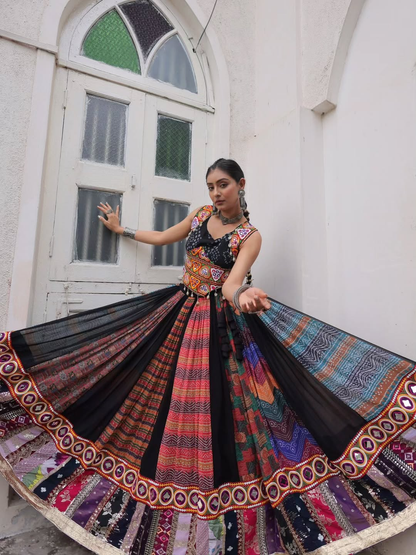 "RangRaasa Royale: Mirror Embellished Navratri Chaniya Choli Set"