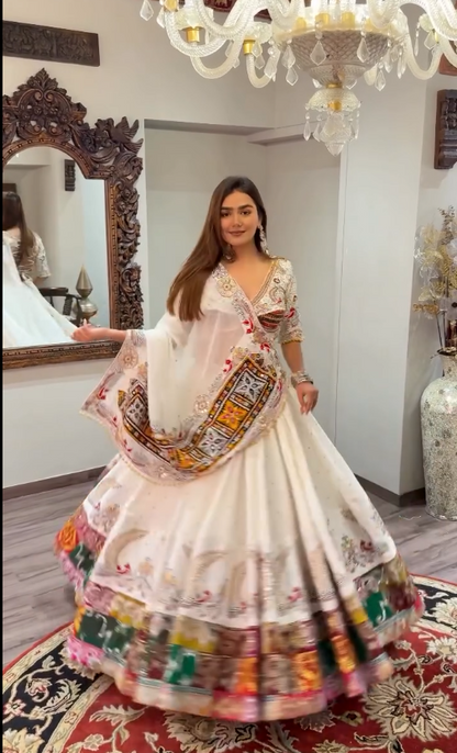 "White Traditional Mirror Work Chaniya Choli – A Heritage-Inspired Masterpiece"
