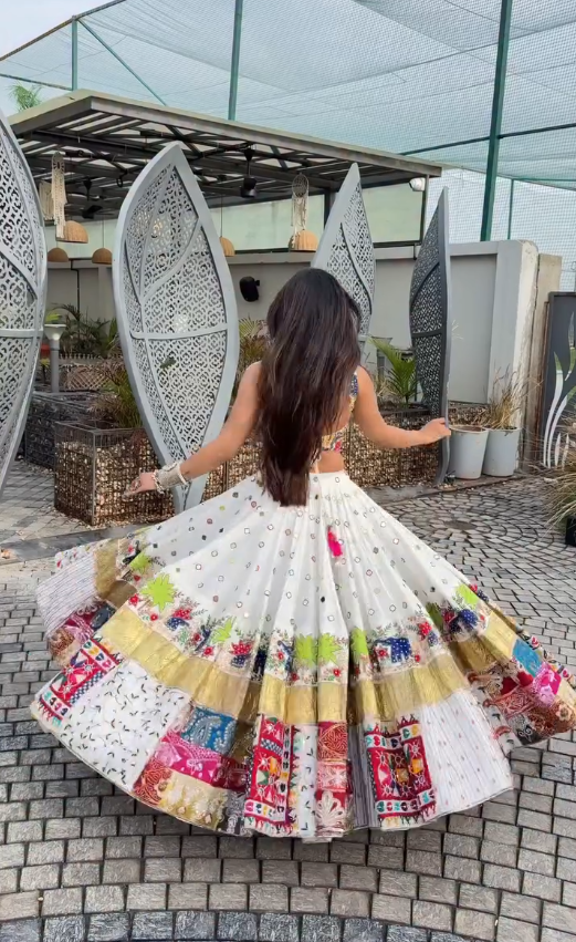 "Traditional Gujarati Mirror Work Chaniya Choli – Handcrafted Embroidered Navratri Special"
